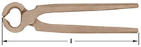 Horizontal image of a pair of cutting pliers, similar in design to horse nippers or farrier nippers.  The pliers have rounded jaws and long handles, with a double-headed cutting edge when the two sides come together.